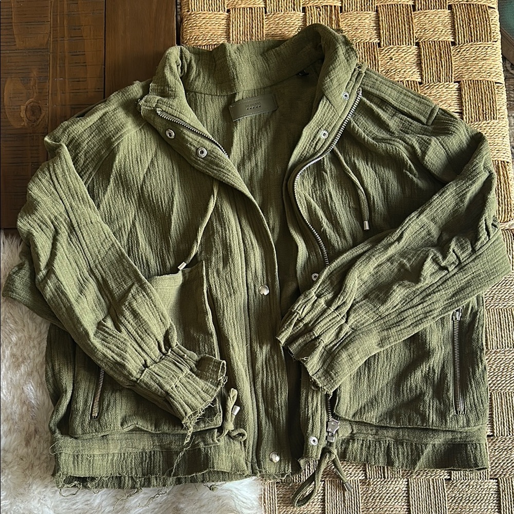 Blank NYC Green Utility Jacket with Collared Neckline